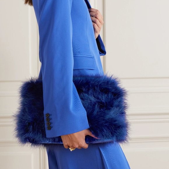Dries Van Noten Handbags - Dries Van Noten Velvet-trimmed feather-embellished satin clutch
